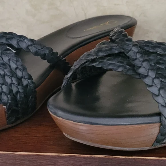 Cole Haan Black Braided Wedge Sandals - Picture 2 of 6